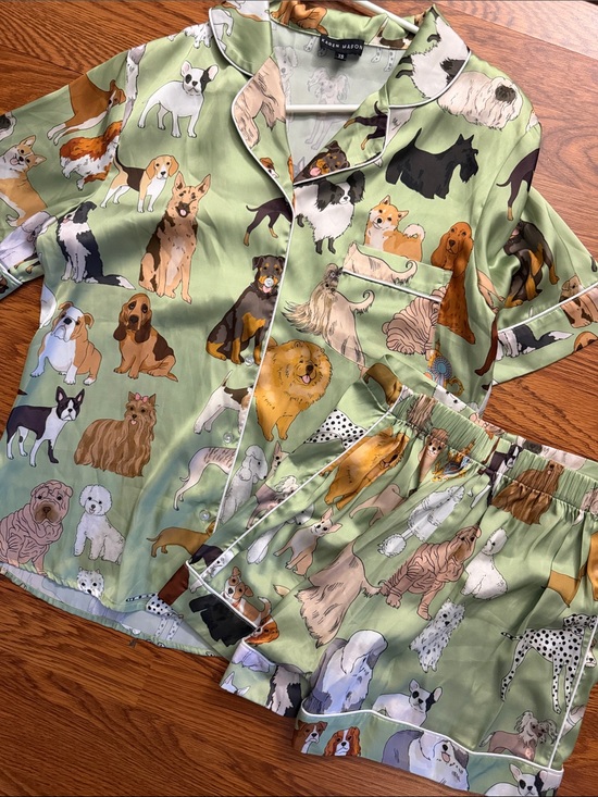 Karen Mabon Other - Karen Mabon Dog Print Satin Pajama Set in Light Green